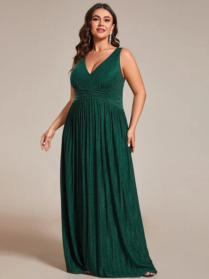 Robe de soirée trapèze sans manches à col en V de grande taille avec des paillettes subtiles(Vente Finale)