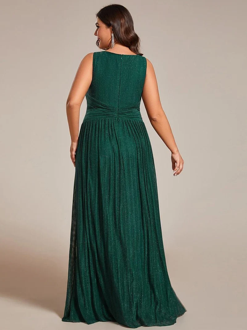 Robe de soirée trapèze sans manches à col en V de grande taille avec des paillettes subtiles(Vente Finale)