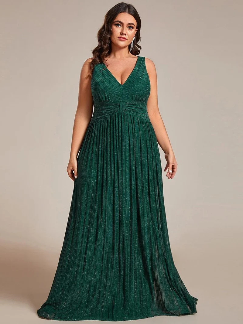 Robe de soirée trapèze sans manches à col en V de grande taille avec des paillettes subtiles(Vente Finale)