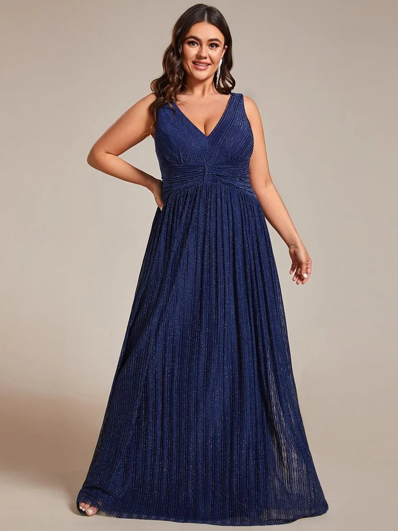 Robe de soirée trapèze sans manches à col en V de grande taille avec des paillettes subtiles(Vente Finale)
