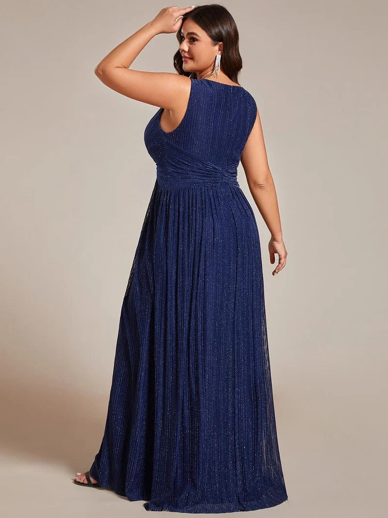 Robe de soirée trapèze sans manches à col en V de grande taille avec des paillettes subtiles(Vente Finale)