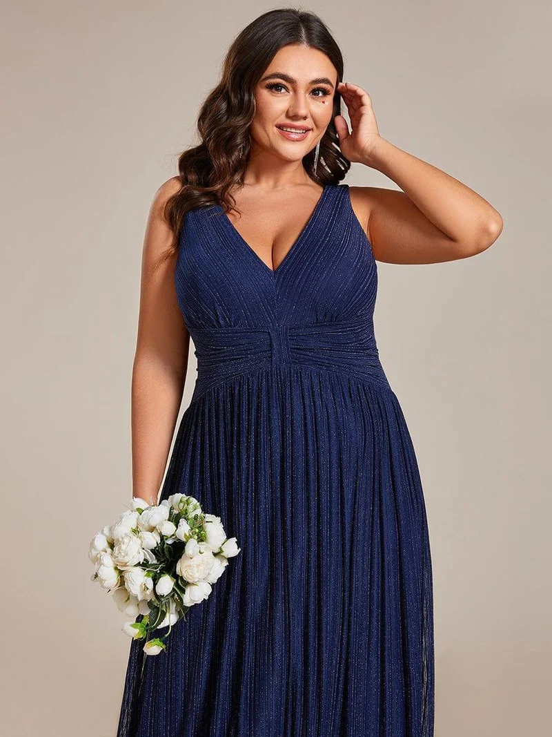 Robe de soirée trapèze sans manches à col en V de grande taille avec des paillettes subtiles(Vente Finale)