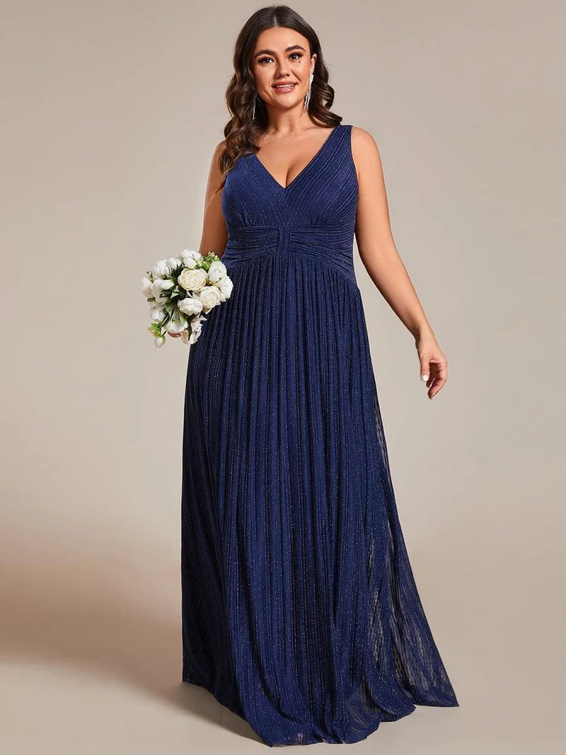 Robe de soirée trapèze sans manches à col en V de grande taille avec des paillettes subtiles(Vente Finale)