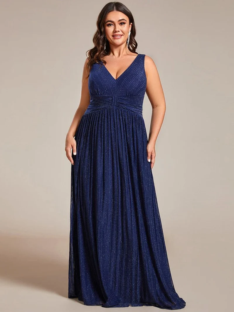Robe de soirée trapèze sans manches à col en V de grande taille avec des paillettes subtiles(Vente Finale)