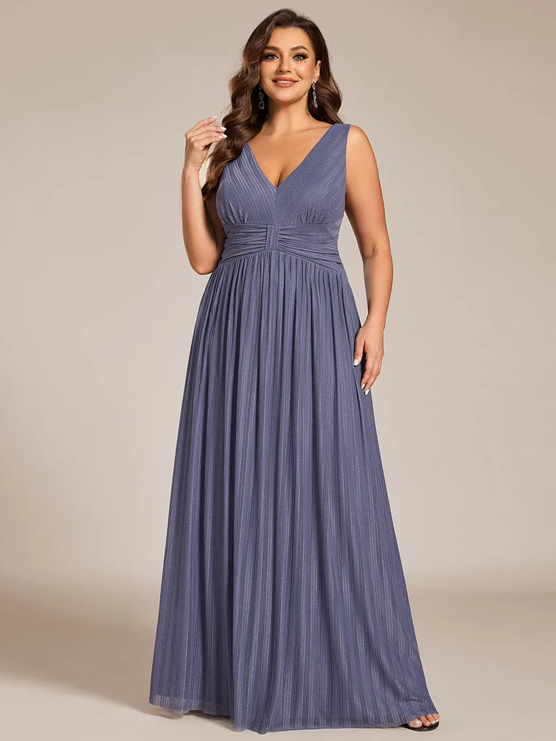 Robe de soirée trapèze sans manches à col en V de grande taille avec des paillettes subtiles(Vente Finale)