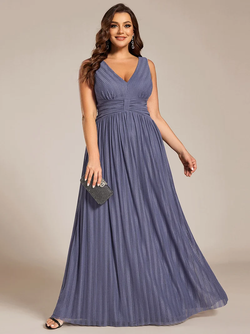 Robe de soirée trapèze sans manches à col en V de grande taille avec des paillettes subtiles(Vente Finale)