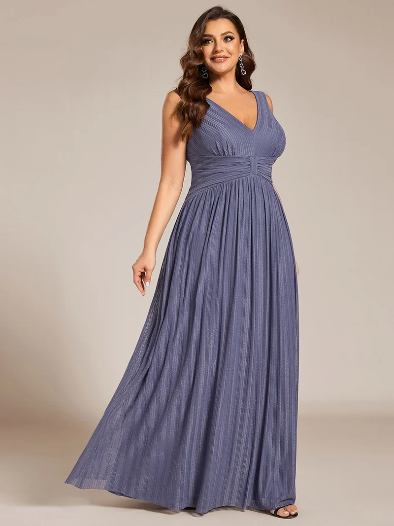 Robe de soirée trapèze sans manches à col en V de grande taille avec des paillettes subtiles(Vente Finale)
