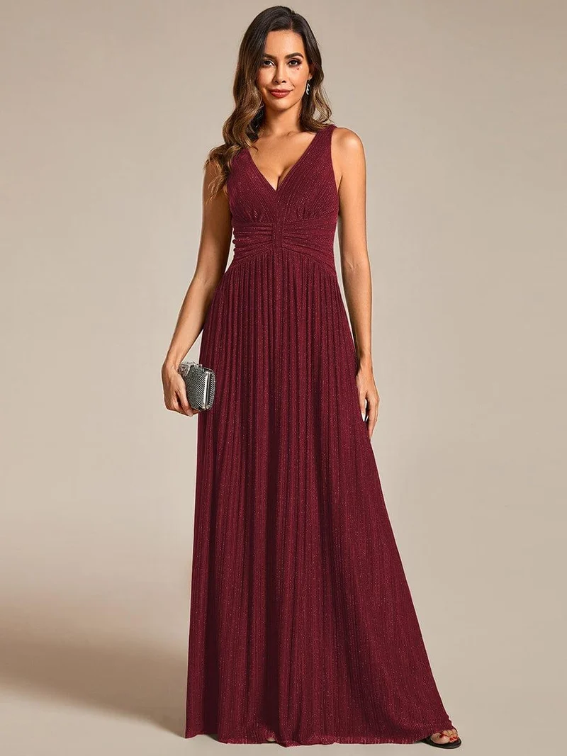 Robe de soirée trapèze sans manches à col en V avec paillettes subtiles(Vente Finale)