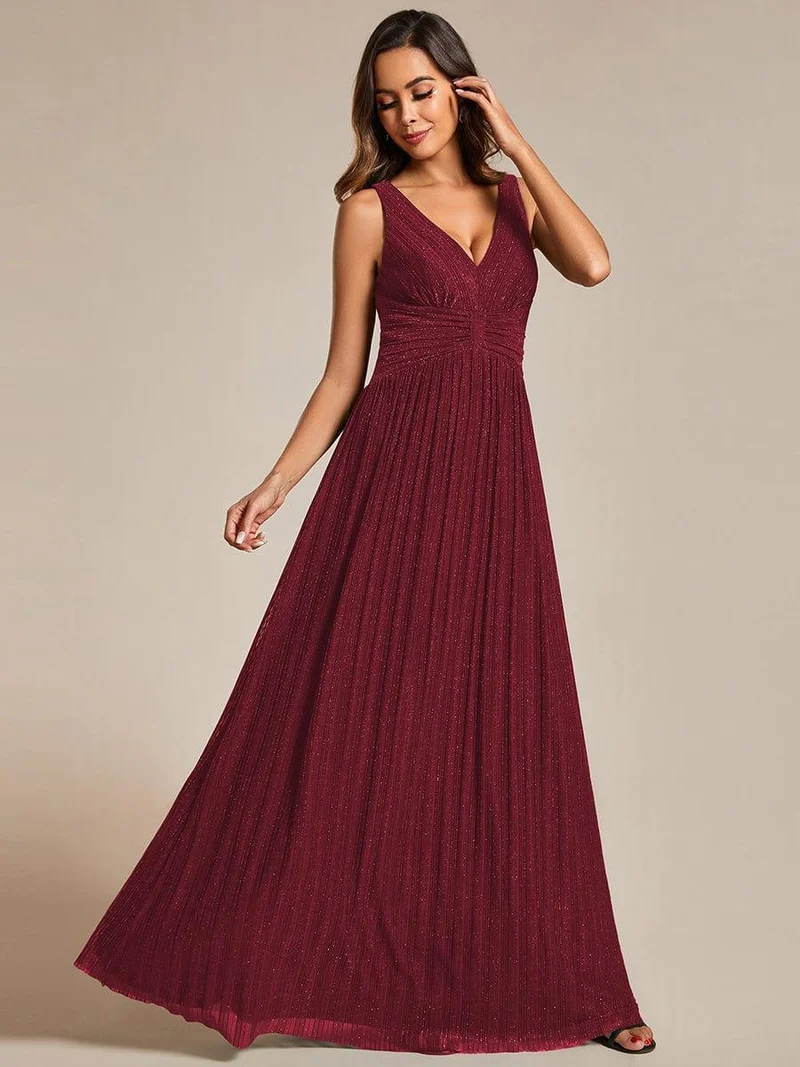Robe de soirée trapèze sans manches à col en V avec paillettes subtiles(Vente Finale)