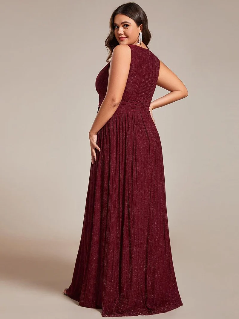 Robe de soirée trapèze sans manches à col en V avec paillettes subtiles(Vente Finale)