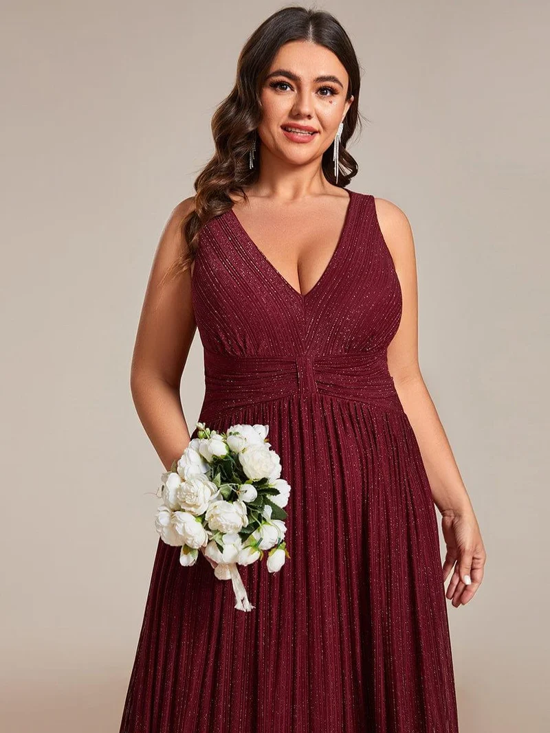 Robe de soirée trapèze sans manches à col en V avec paillettes subtiles(Vente Finale)