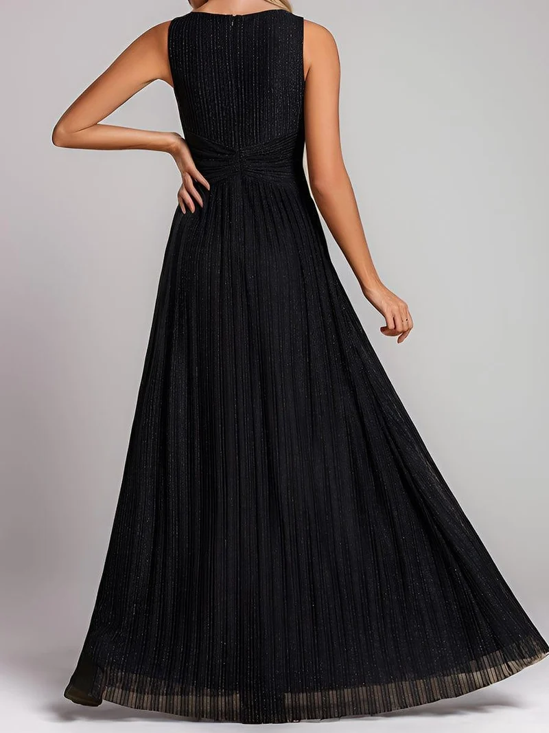 Robe de soirée trapèze sans manches à col en V avec paillettes subtiles(Vente Finale)