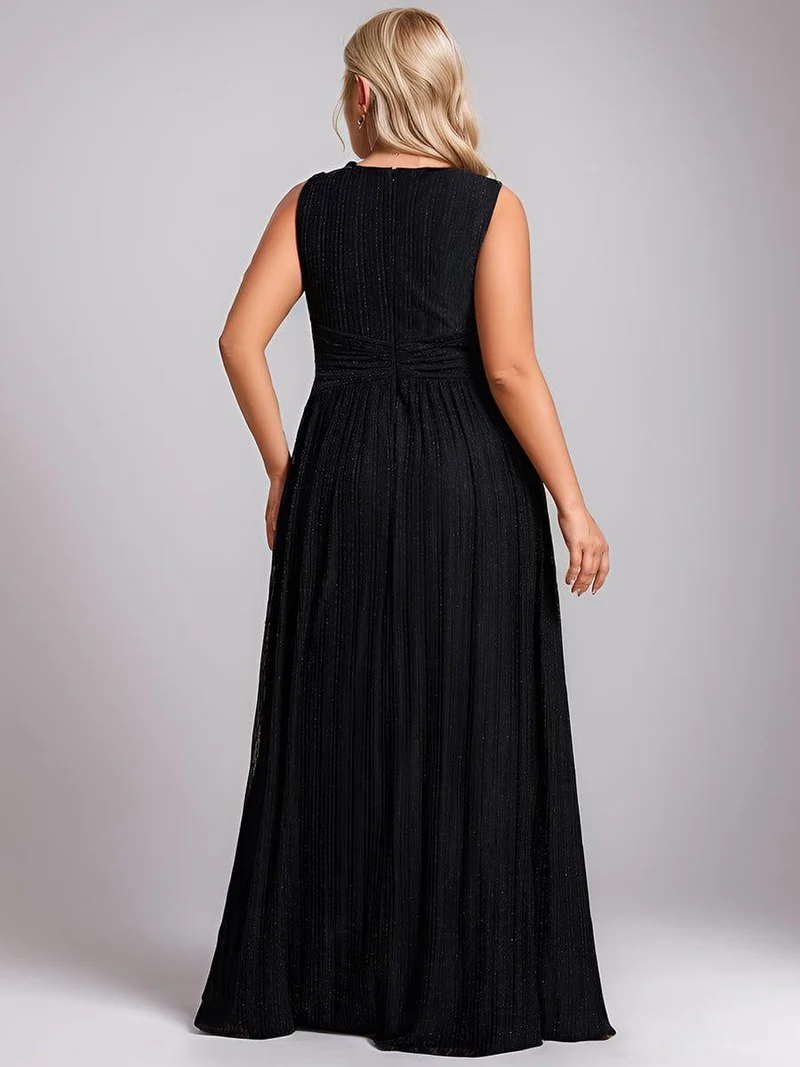 Robe de soirée trapèze sans manches à col en V avec paillettes subtiles(Vente Finale)