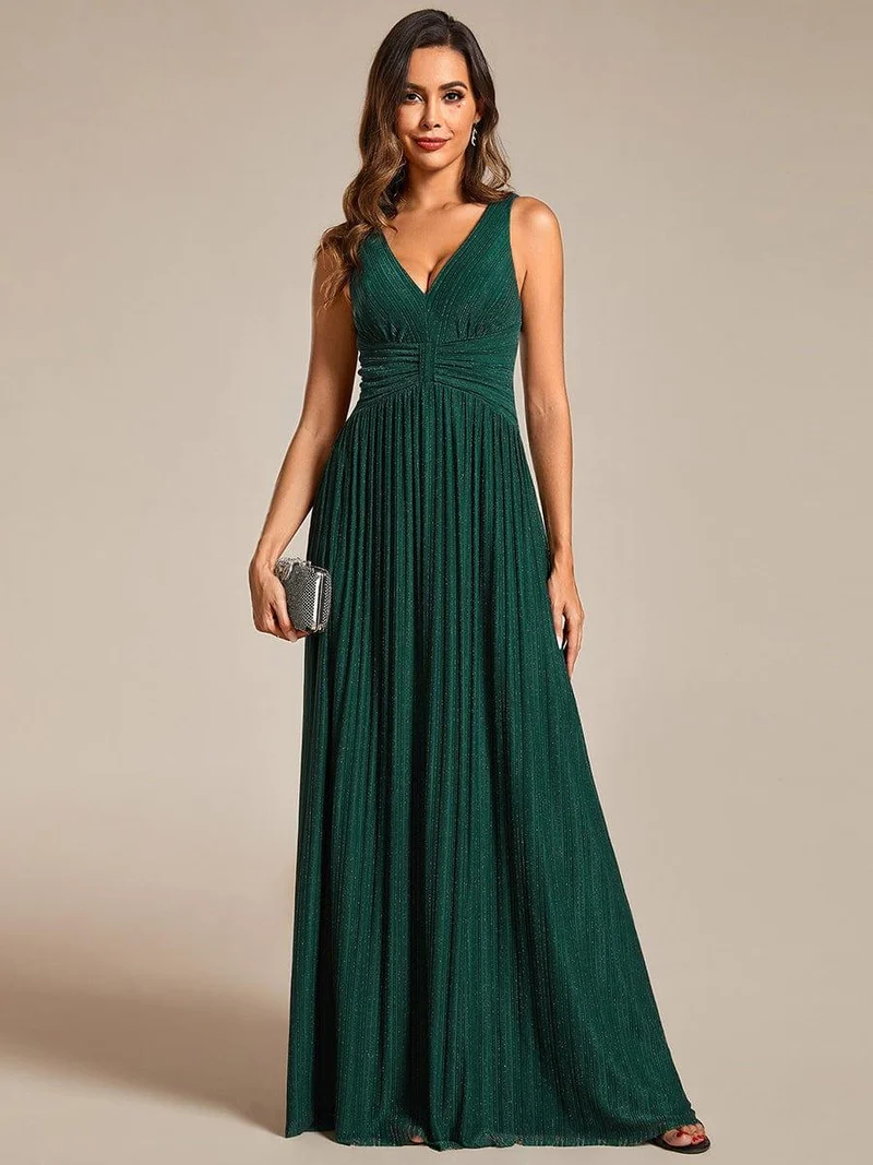 Robe de soirée trapèze sans manches à col en V avec paillettes subtiles(Vente Finale)