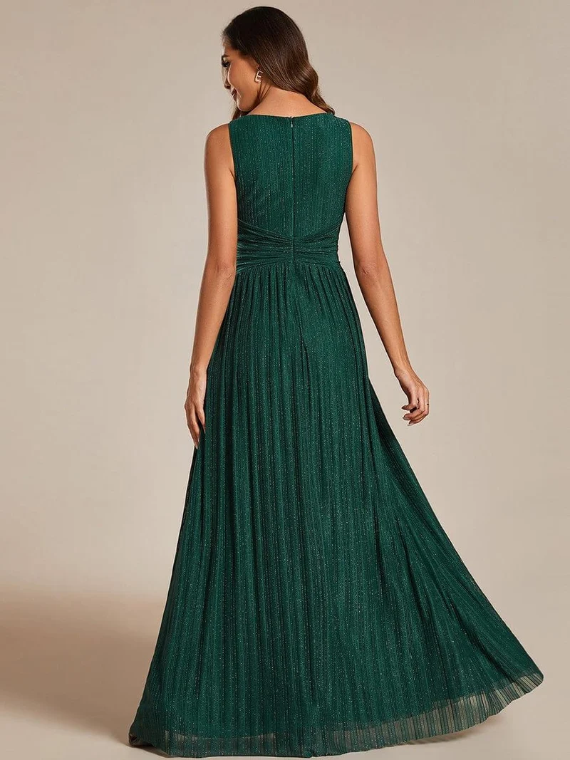 Robe de soirée trapèze sans manches à col en V avec paillettes subtiles(Vente Finale)