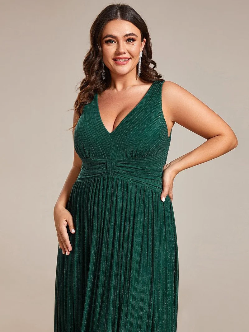 Robe de soirée trapèze sans manches à col en V avec paillettes subtiles(Vente Finale)