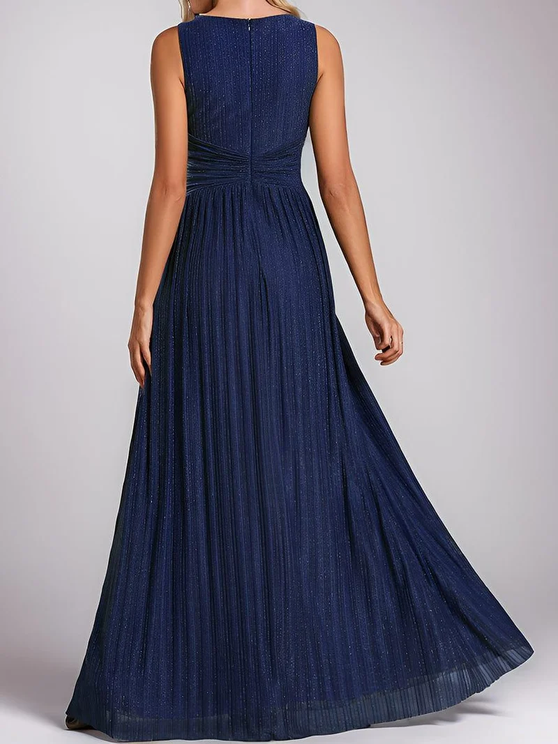 Robe de soirée trapèze sans manches à col en V avec paillettes subtiles(Vente Finale)