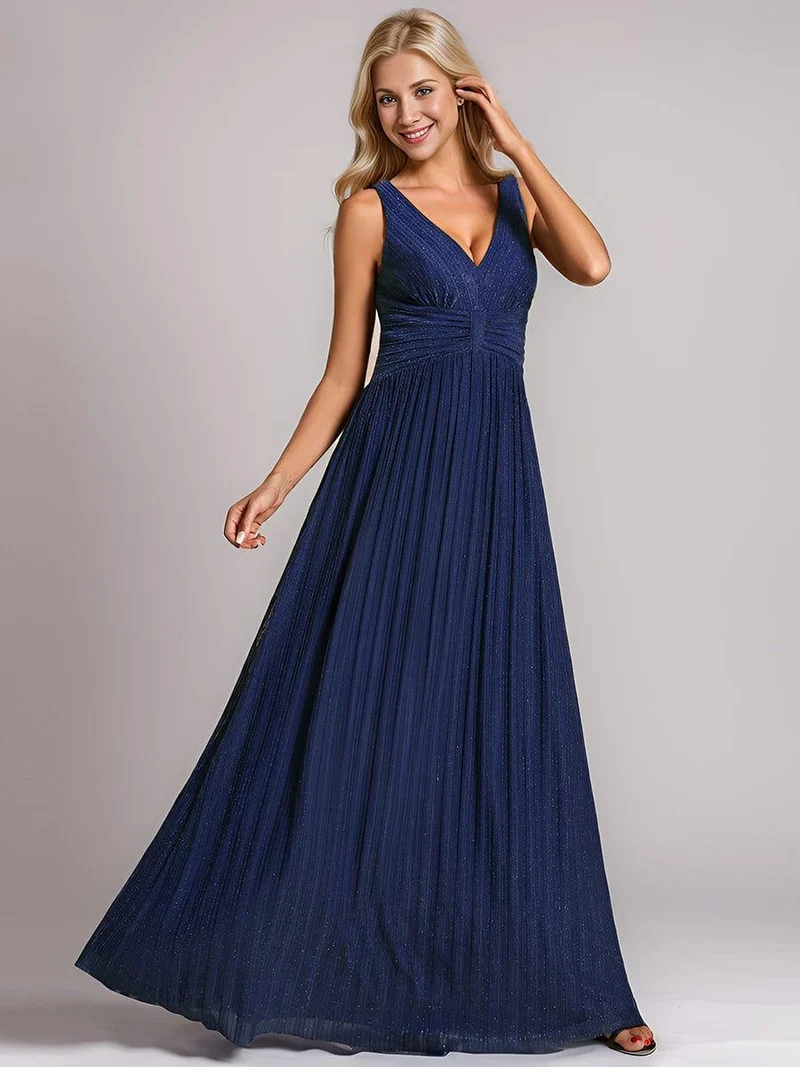 Robe de soirée trapèze sans manches à col en V avec paillettes subtiles(Vente Finale)