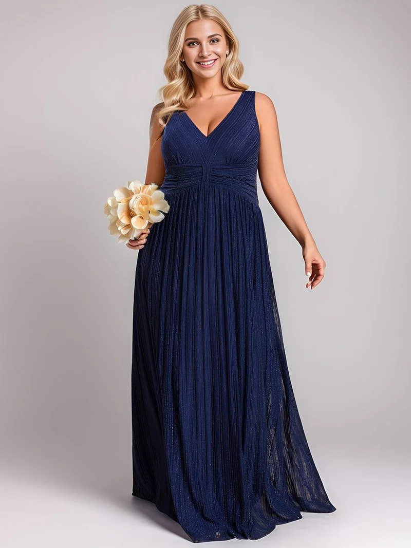 Robe de soirée trapèze sans manches à col en V avec paillettes subtiles(Vente Finale)