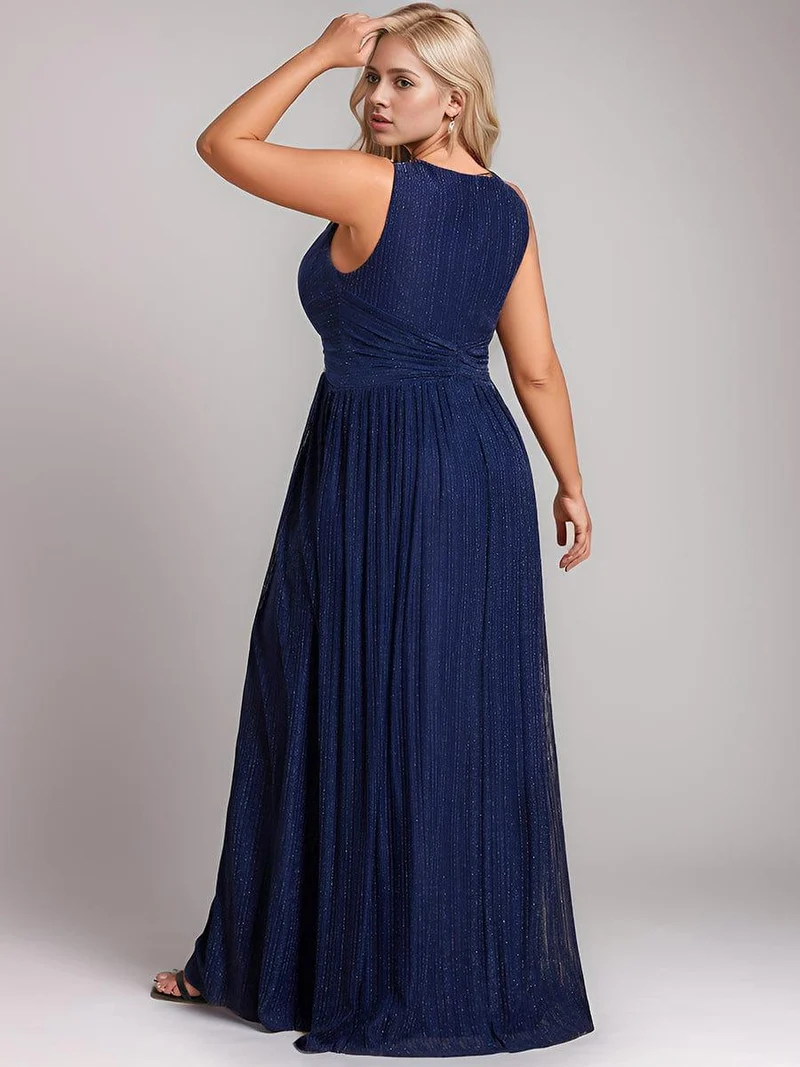 Robe de soirée trapèze sans manches à col en V avec paillettes subtiles(Vente Finale)