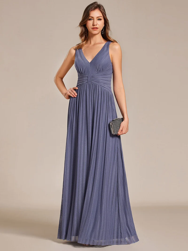 Robe de soirée trapèze sans manches à col en V avec paillettes subtiles(Vente Finale)