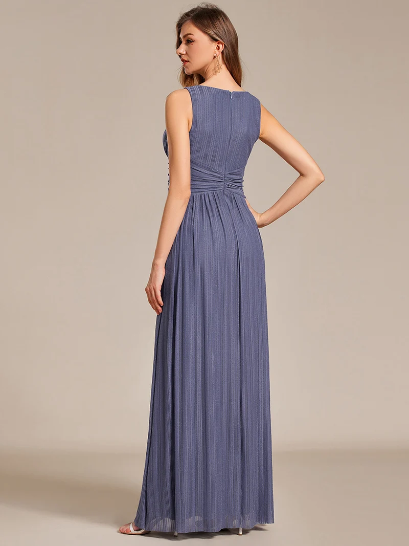 Robe de soirée trapèze sans manches à col en V avec paillettes subtiles(Vente Finale)