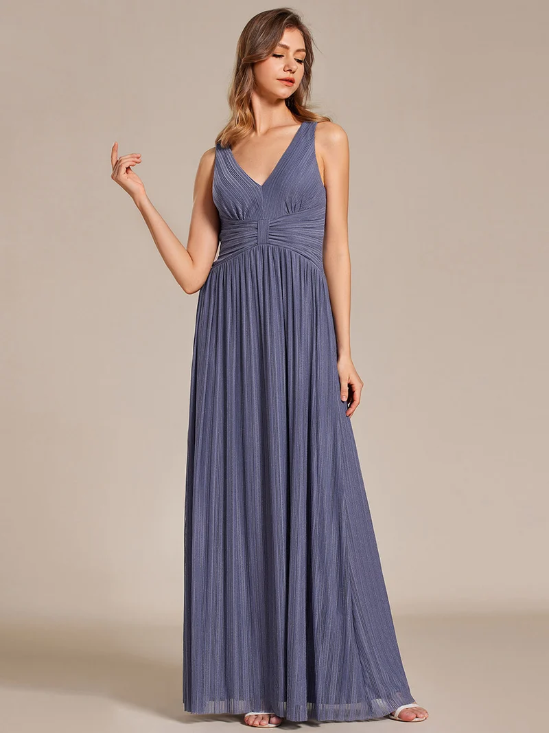 Robe de soirée trapèze sans manches à col en V avec paillettes subtiles(Vente Finale)