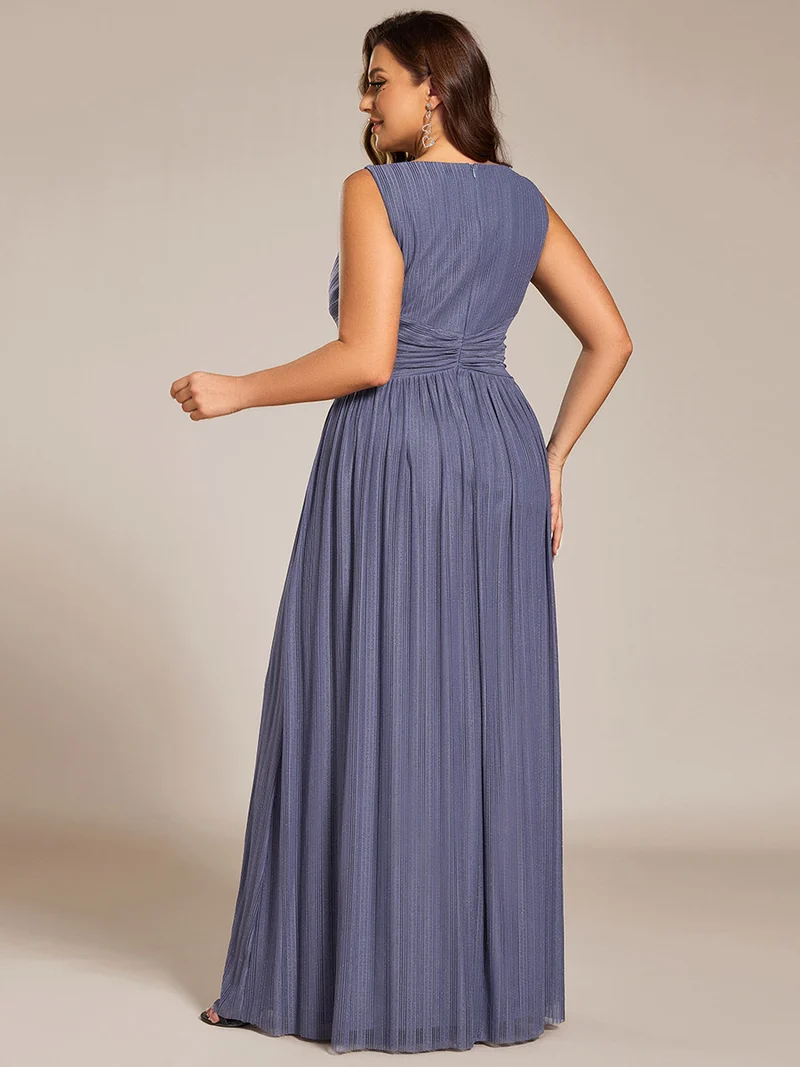 Robe de soirée trapèze sans manches à col en V avec paillettes subtiles(Vente Finale)