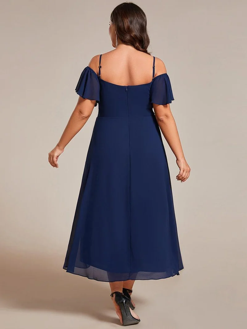 pretty JORDANE|Robes invitée mariage en mousseline de soie grande taille épaules dénudées hautes et basses manches courtes