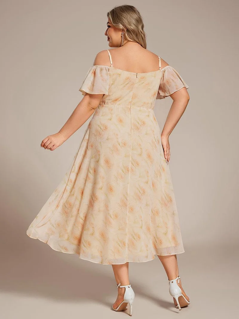 pretty JORDANE|Robes invitée mariage en mousseline de soie grande taille épaules dénudées hautes et basses manches courtes