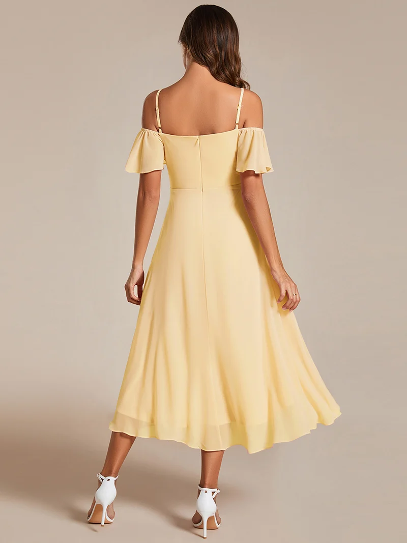 ever JORDANE|Robes d'invitées de mariage en mousseline épaules dénudées hautes et basses manches courtes