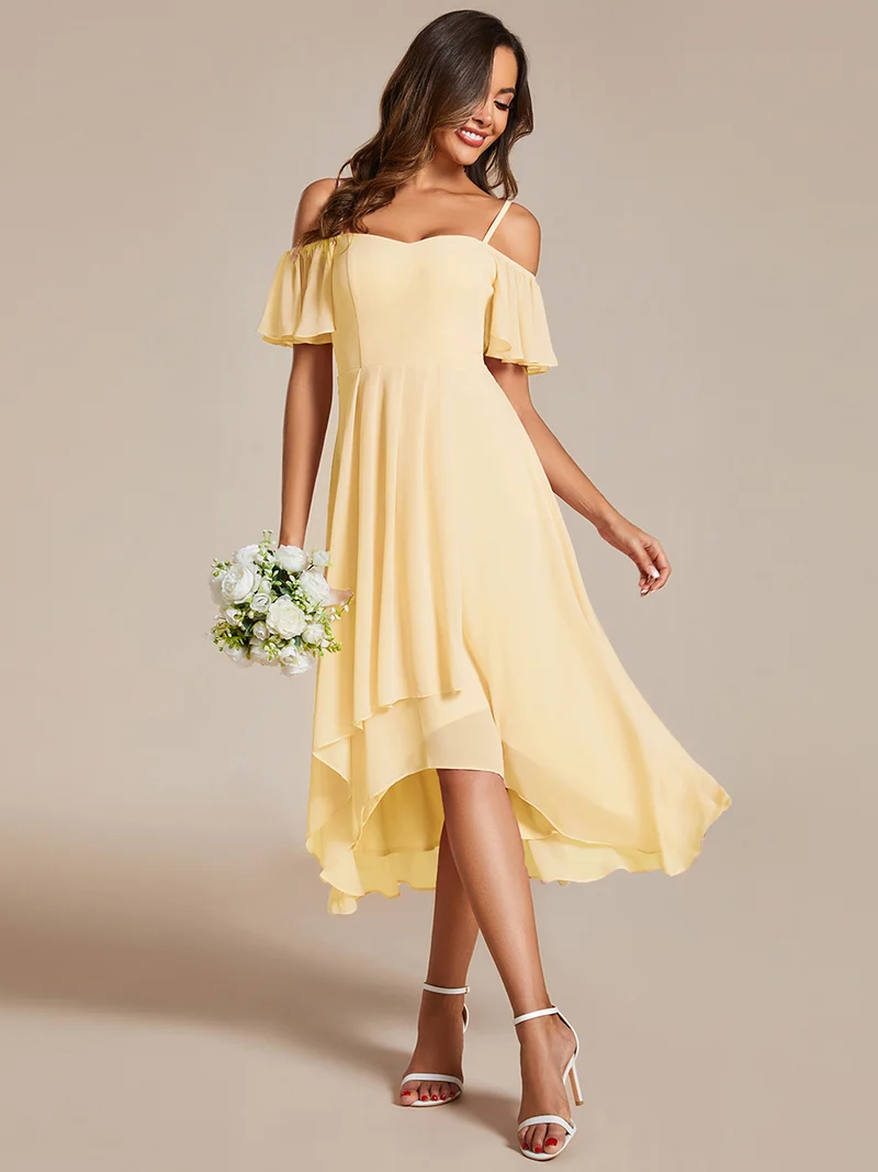 ever JORDANE|Robes d'invitées de mariage en mousseline épaules dénudées hautes et basses manches courtes