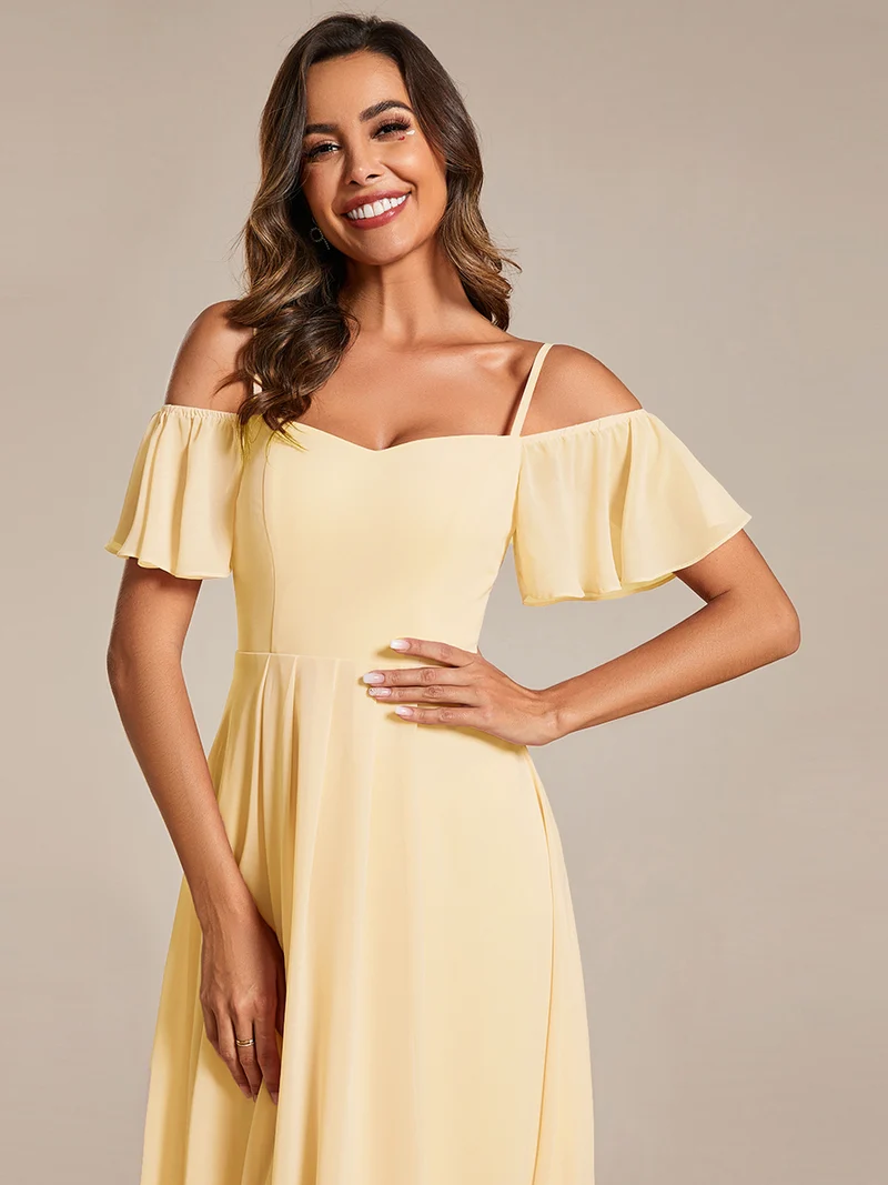 ever JORDANE|Robes d'invitées de mariage en mousseline épaules dénudées hautes et basses manches courtes