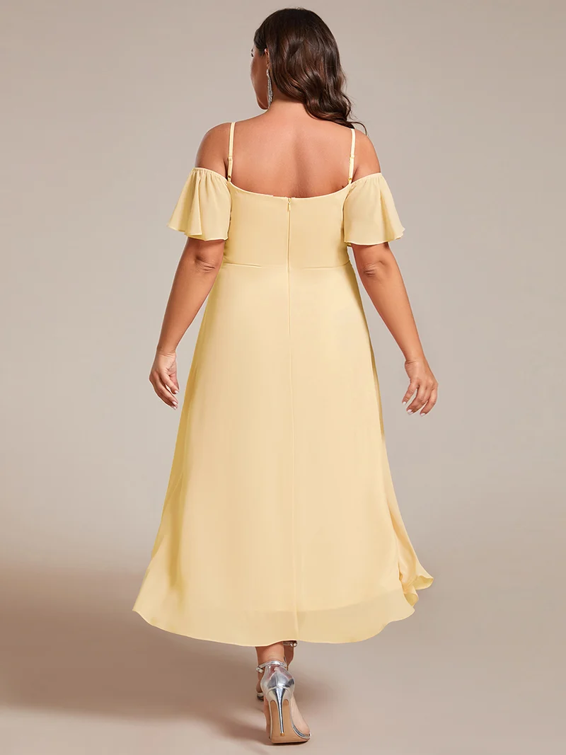 ever JORDANE|Robes d'invitées de mariage en mousseline épaules dénudées hautes et basses manches courtes