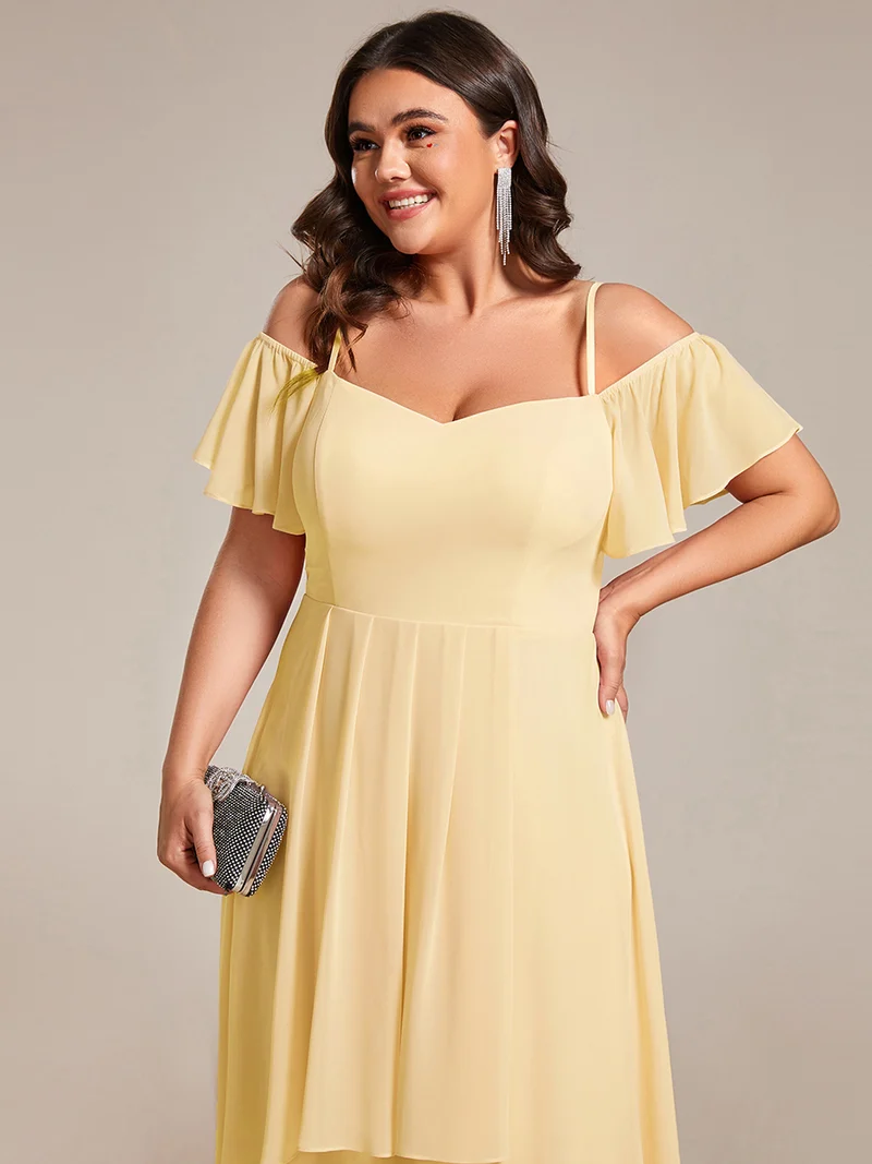 ever JORDANE|Robes d'invitées de mariage en mousseline épaules dénudées hautes et basses manches courtes
