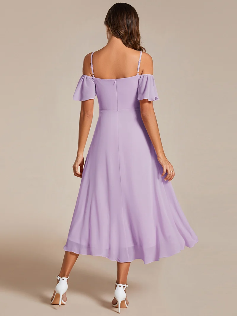 ever JORDANE|Robes d'invitées de mariage en mousseline épaules dénudées hautes et basses manches courtes