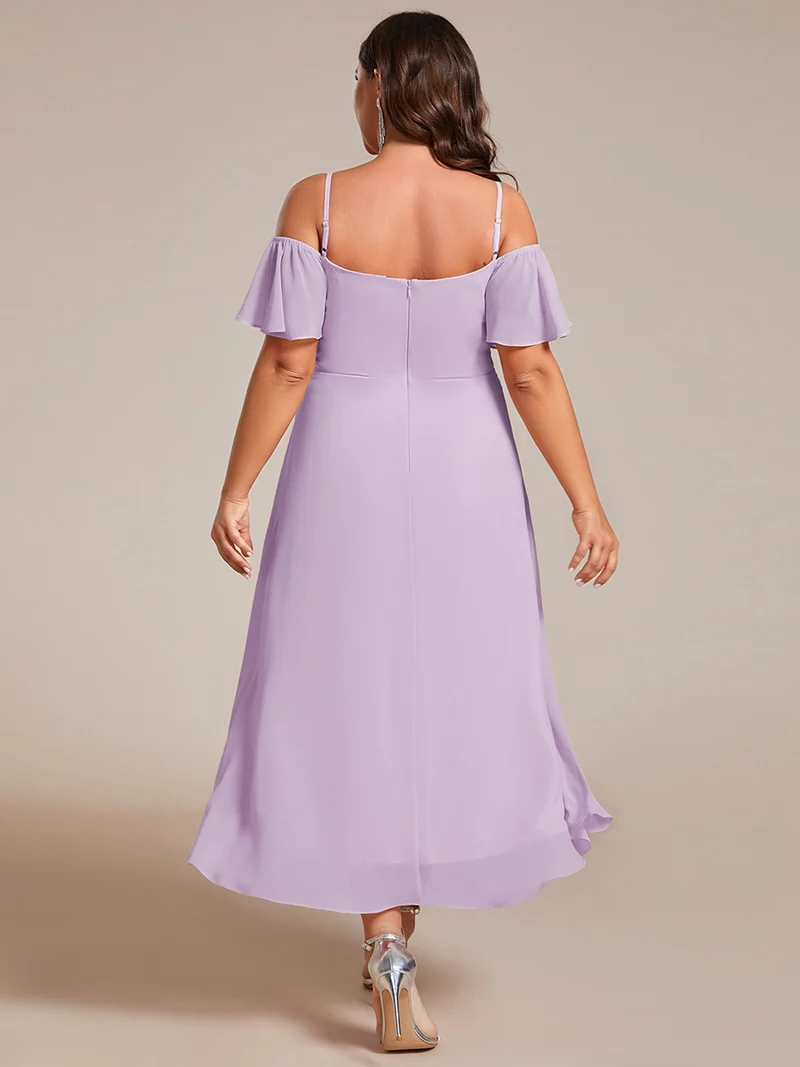 ever JORDANE|Robes d'invitées de mariage en mousseline épaules dénudées hautes et basses manches courtes