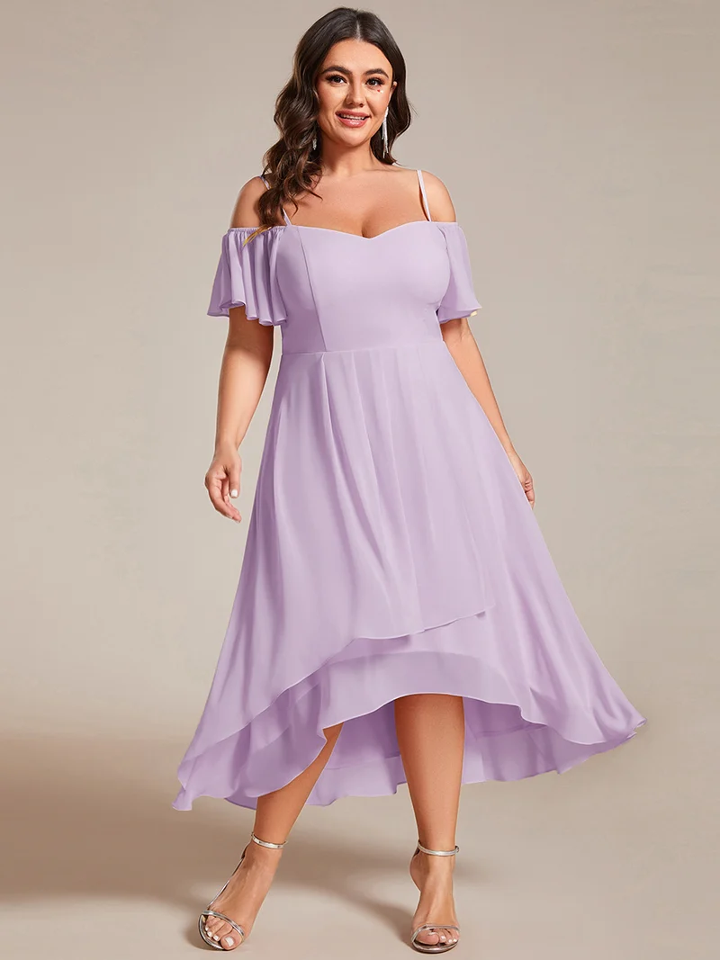 ever JORDANE|Robes d'invitées de mariage en mousseline épaules dénudées hautes et basses manches courtes
