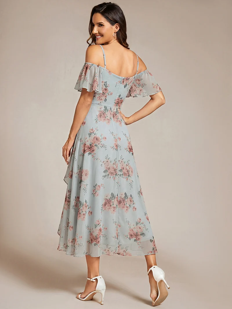 ever JORDANE|Robes d'invitées de mariage en mousseline épaules dénudées hautes et basses manches courtes
