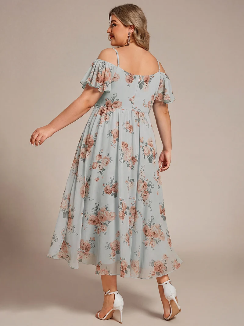 ever JORDANE|Robes d'invitées de mariage en mousseline épaules dénudées hautes et basses manches courtes