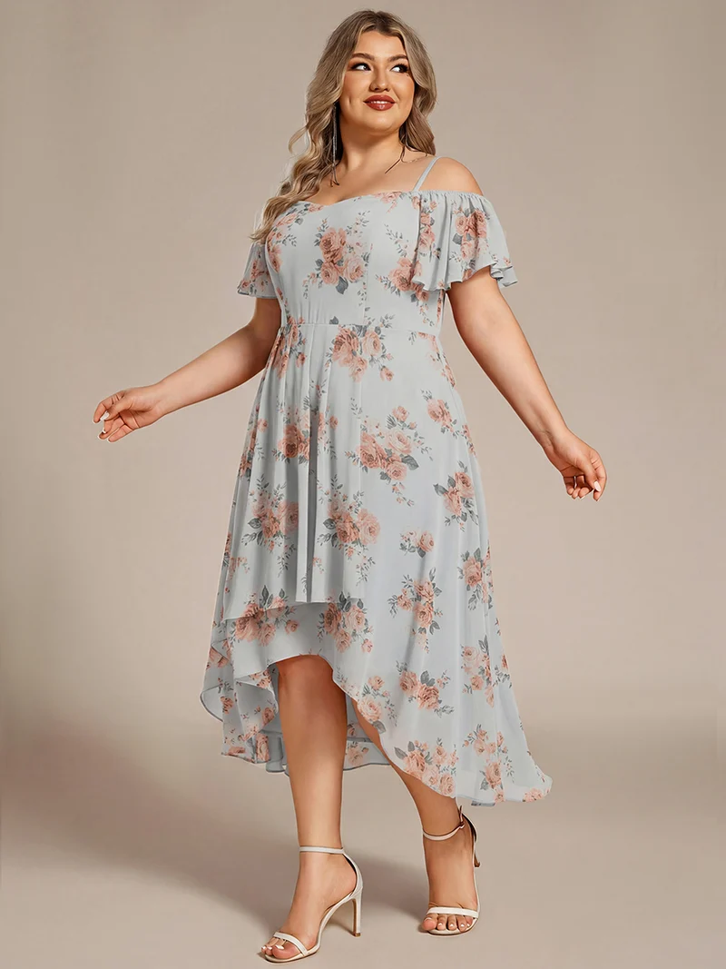 ever JORDANE|Robes d'invitées de mariage en mousseline épaules dénudées hautes et basses manches courtes