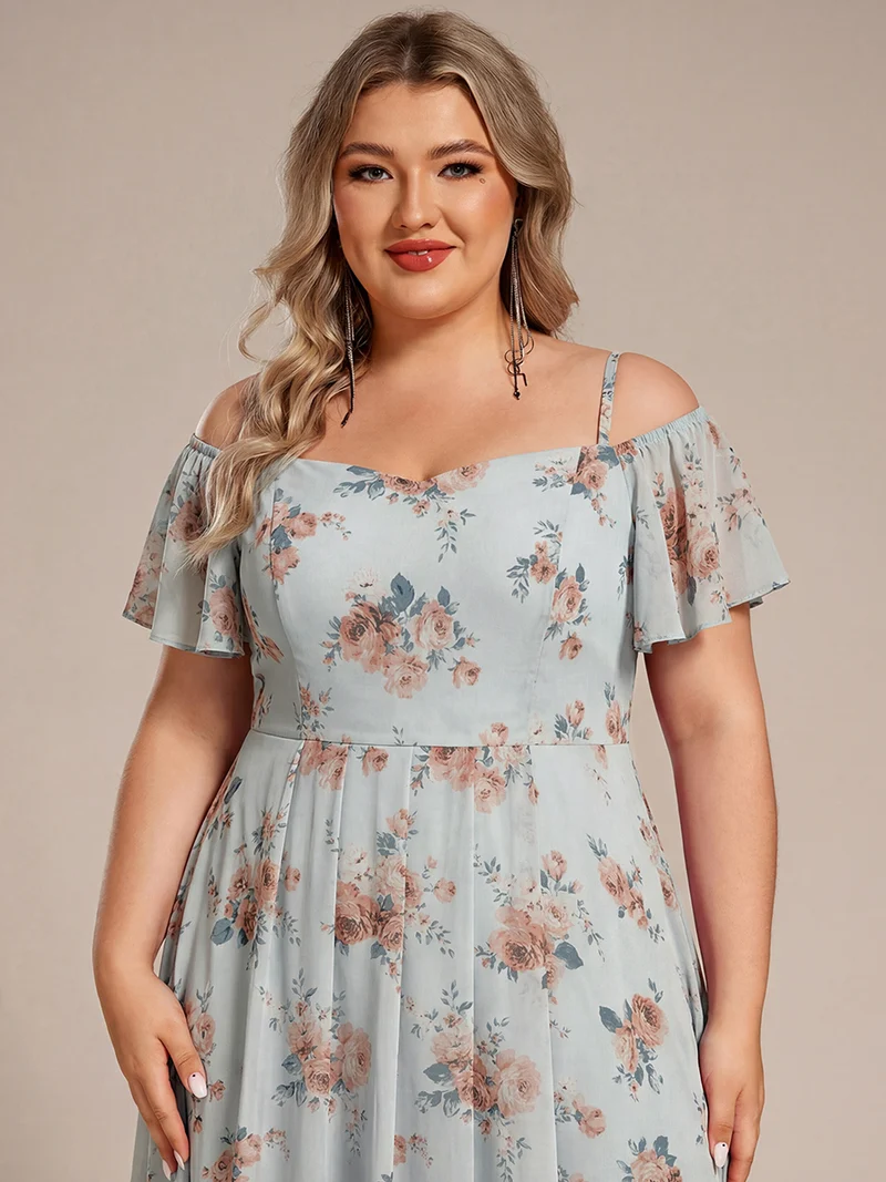 ever JORDANE|Robes d'invitées de mariage en mousseline épaules dénudées hautes et basses manches courtes