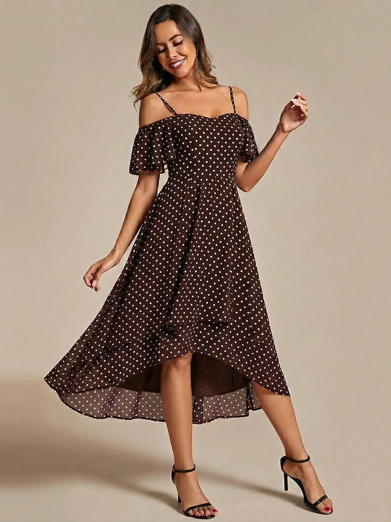 ever JORDANE|Robes d'invitées de mariage en mousseline épaules dénudées hautes et basses manches courtes