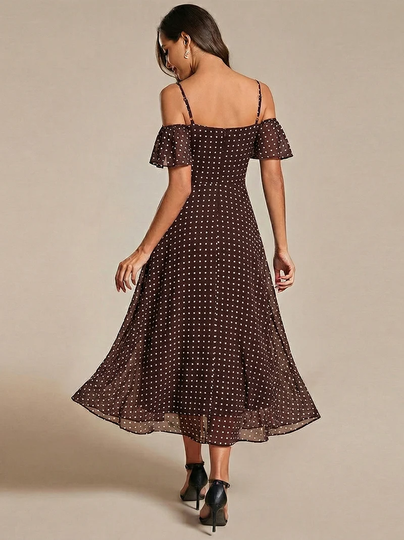 ever JORDANE|Robes d'invitées de mariage en mousseline épaules dénudées hautes et basses manches courtes