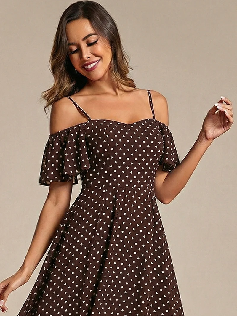 ever JORDANE|Robes d'invitées de mariage en mousseline épaules dénudées hautes et basses manches courtes