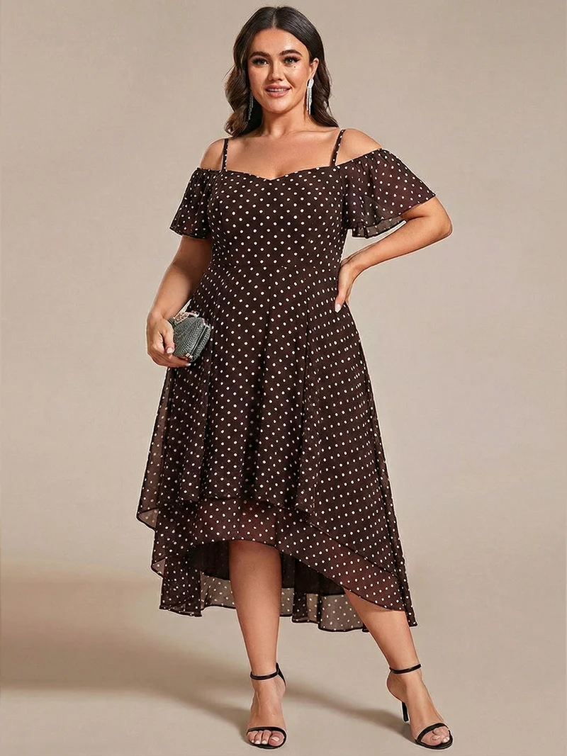 ever JORDANE|Robes d'invitées de mariage en mousseline épaules dénudées hautes et basses manches courtes