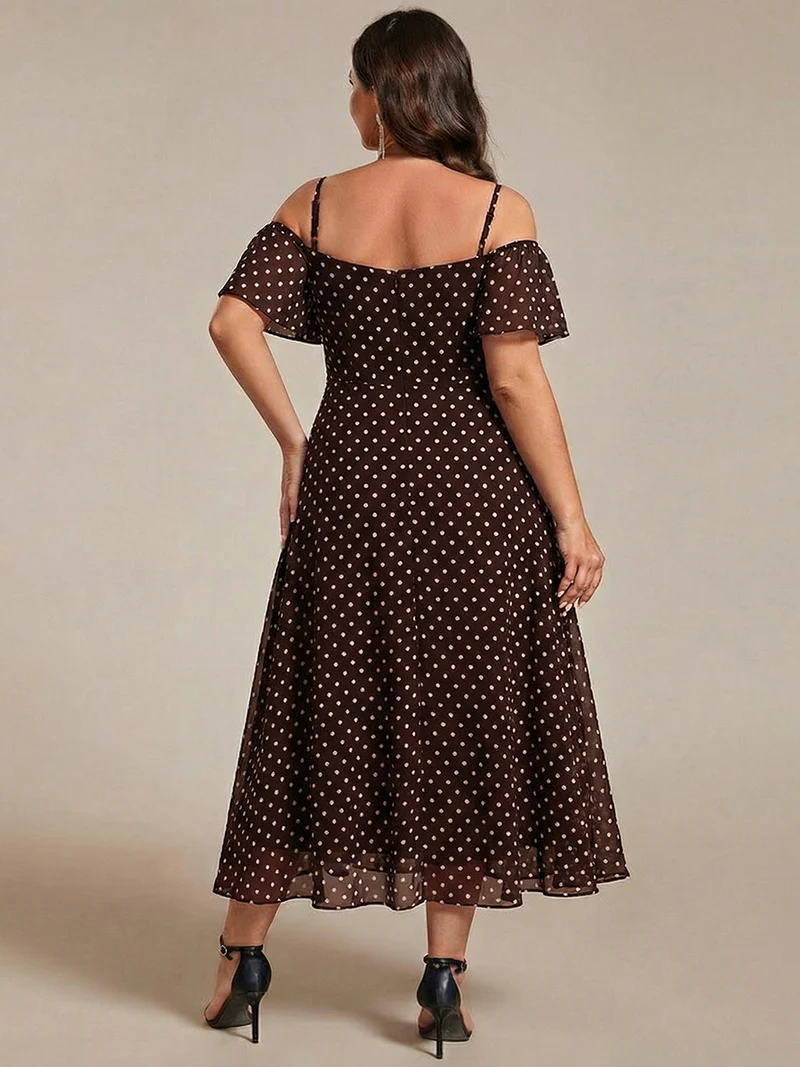 ever JORDANE|Robes d'invitées de mariage en mousseline épaules dénudées hautes et basses manches courtes
