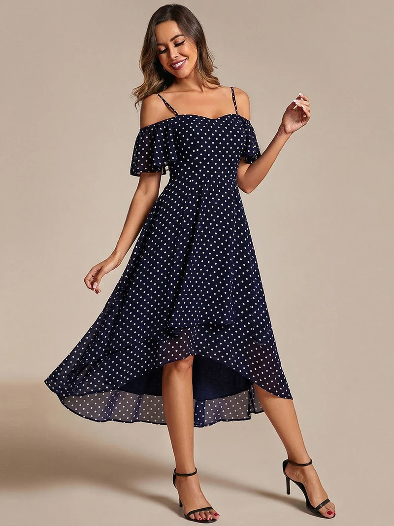 ever JORDANE|Robes d'invitées de mariage en mousseline épaules dénudées hautes et basses manches courtes