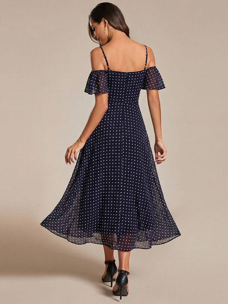 ever JORDANE|Robes d'invitées de mariage en mousseline épaules dénudées hautes et basses manches courtes