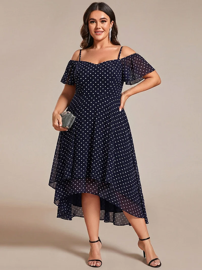 ever JORDANE|Robes d'invitées de mariage en mousseline épaules dénudées hautes et basses manches courtes
